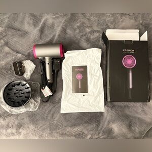 Fashion Hair Dryer (KNS-115)- Grey with Hot Pink Accents